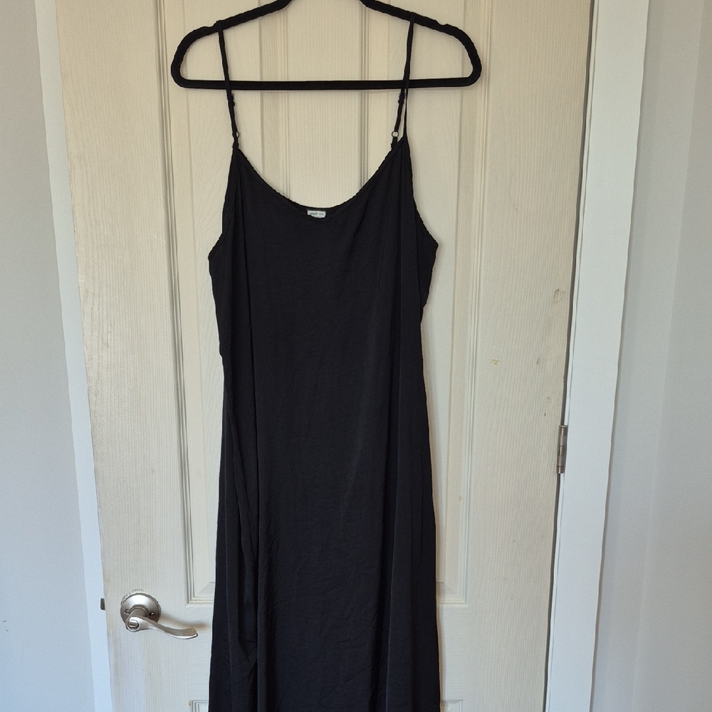 Aerie Elegant Black Satin Spaghetti Strap Dress
